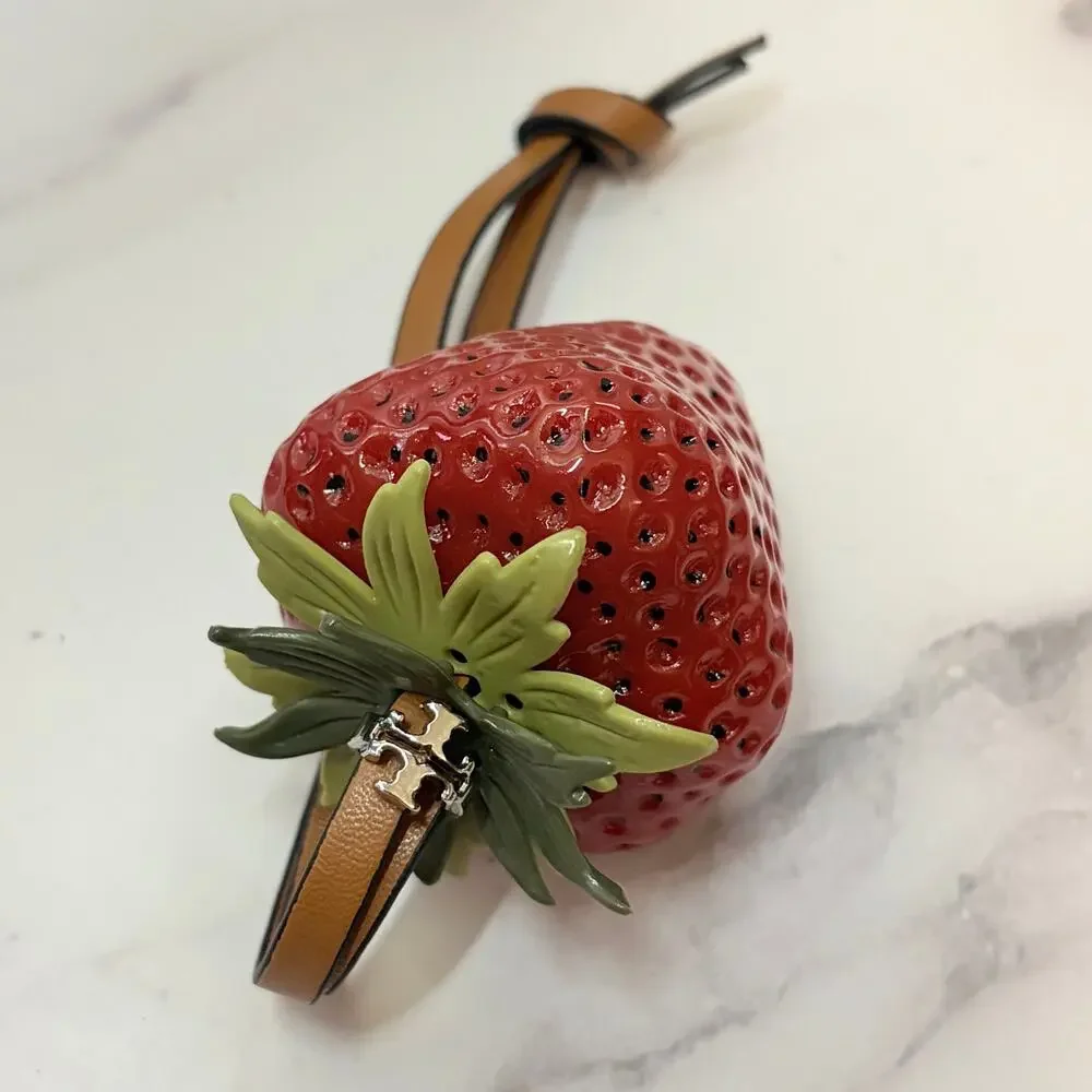 Tory Burch Red Strawberry Bag Charm w/ Leather Strap New Without Tags